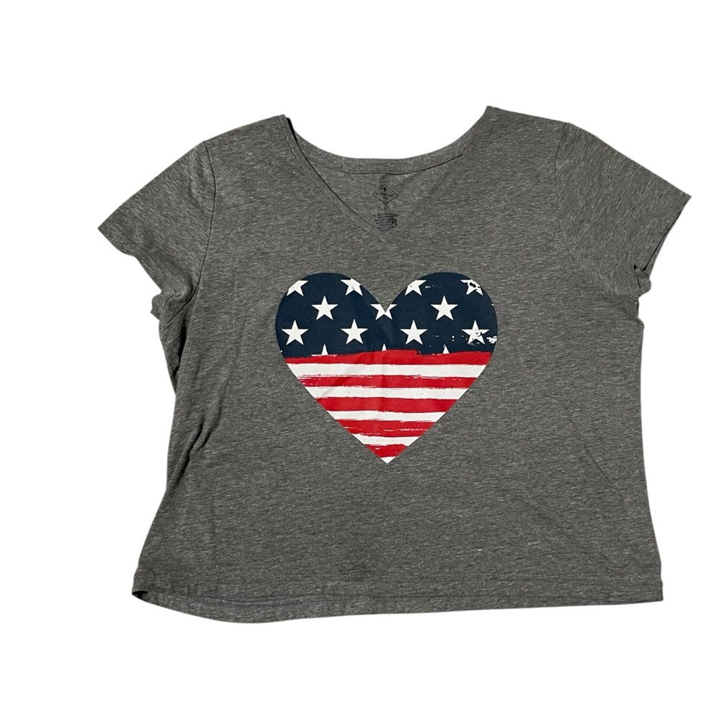 Heart Shaped Stars and Stripes Gray Tee Shirt Size L